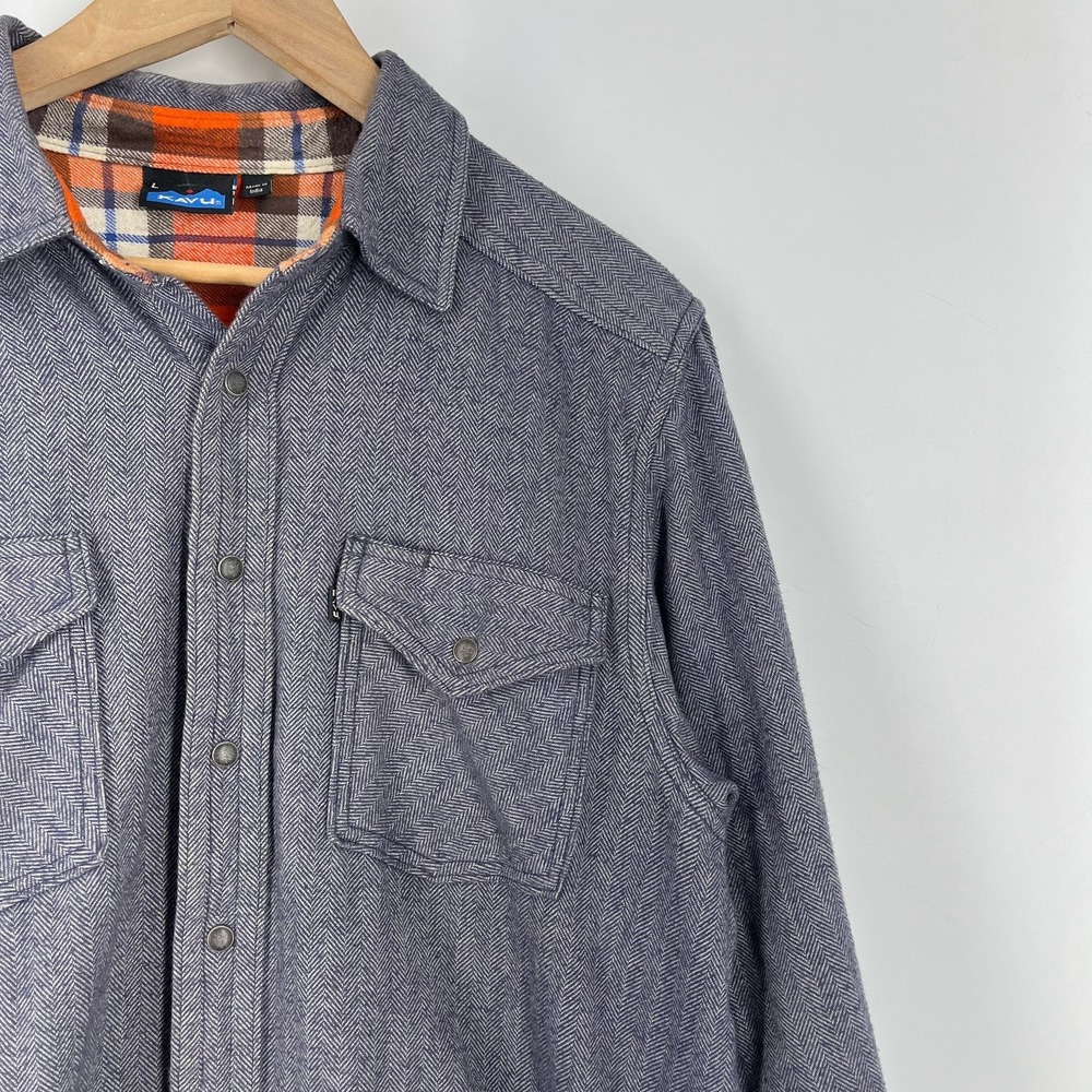Kavu Mens Herringbone Flannel Lined Snap Down Lined Shirt Size L - Picture 5 of 13